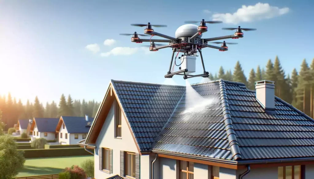 Un drone qui pulvérise sur une toiture.