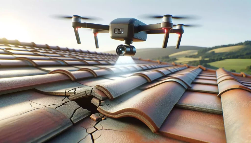 Un drone qui fait inspection sur une toiture.