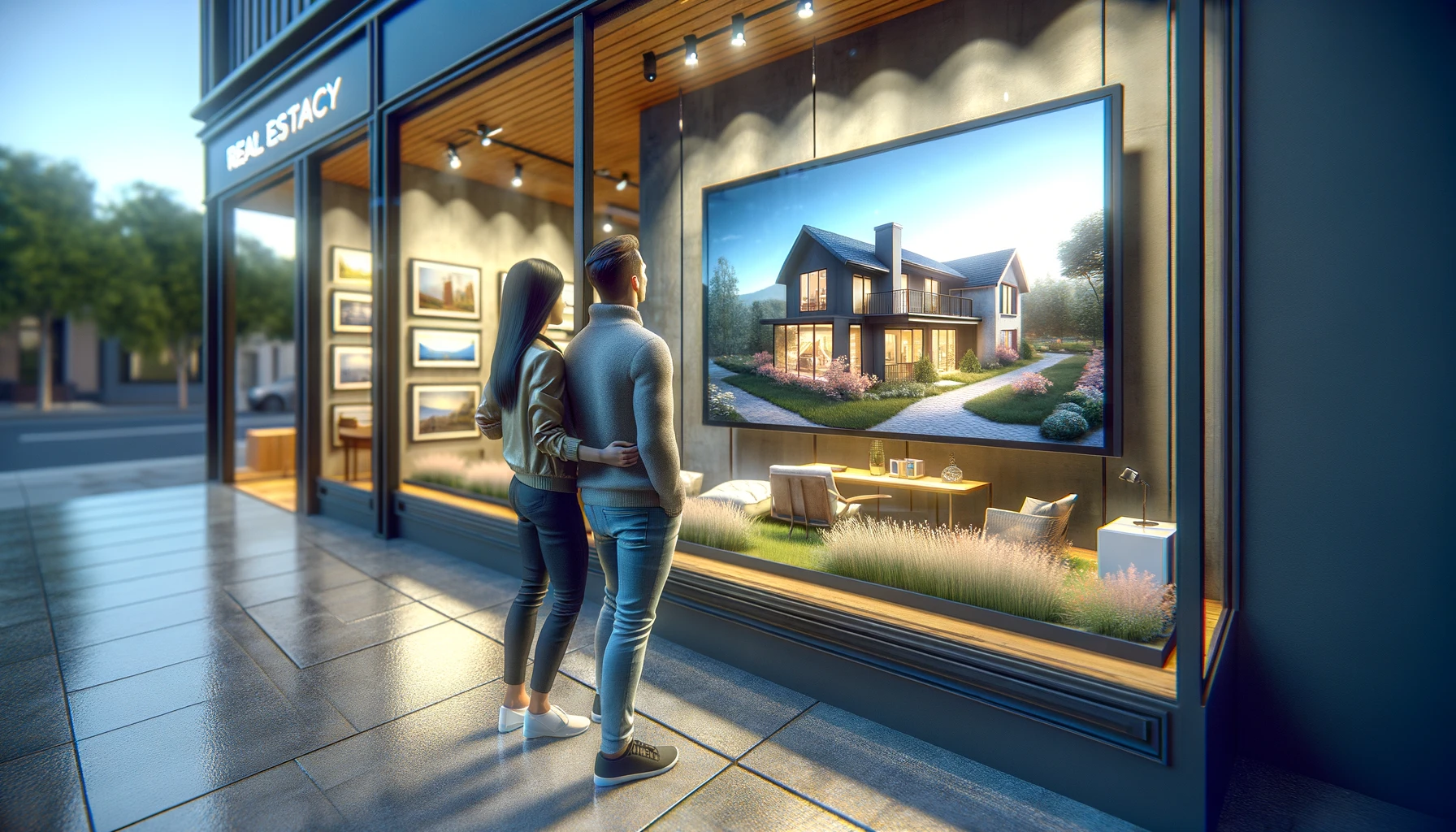 Couple devant agence immobiliere